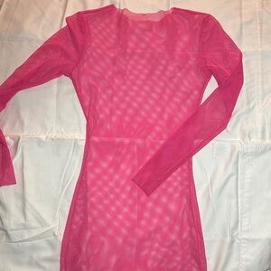 Fashion Nova Midi Hot Pink Mesh Cover Up